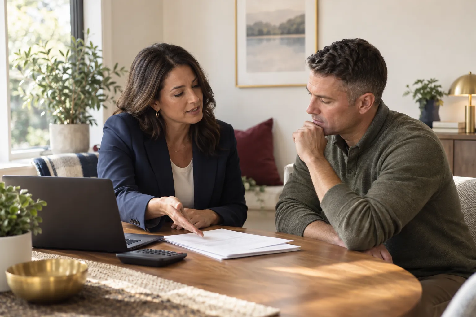 Military family reviewing pension comparison checklist at kitchen table