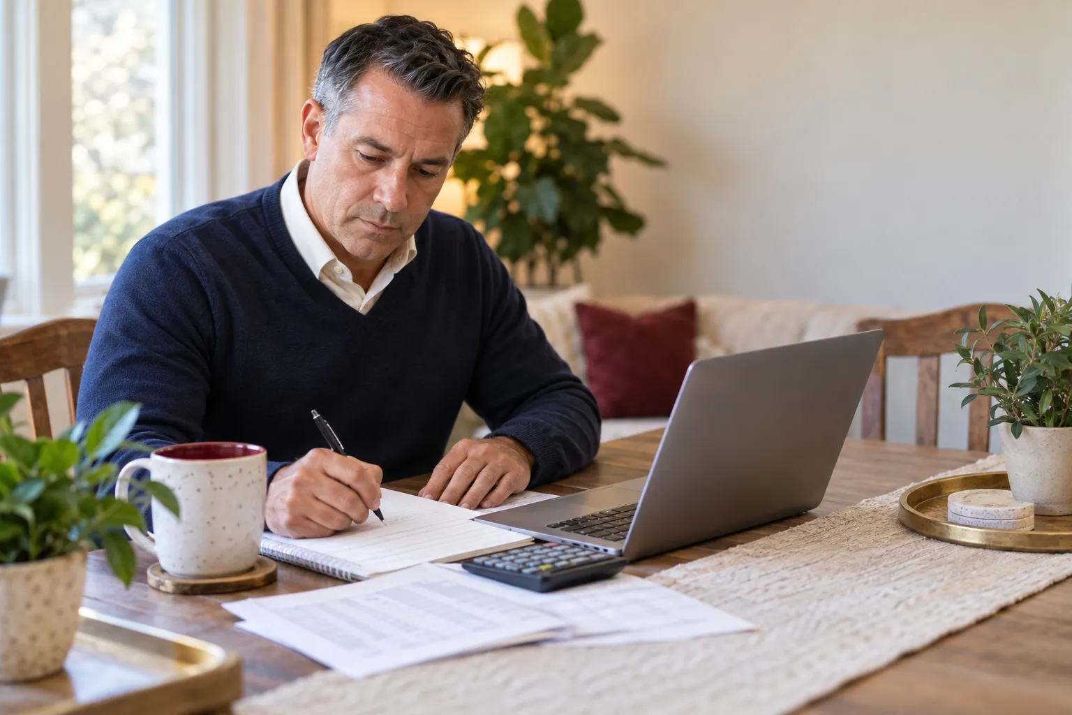 Family reviewing household finances and financial literacy checklist